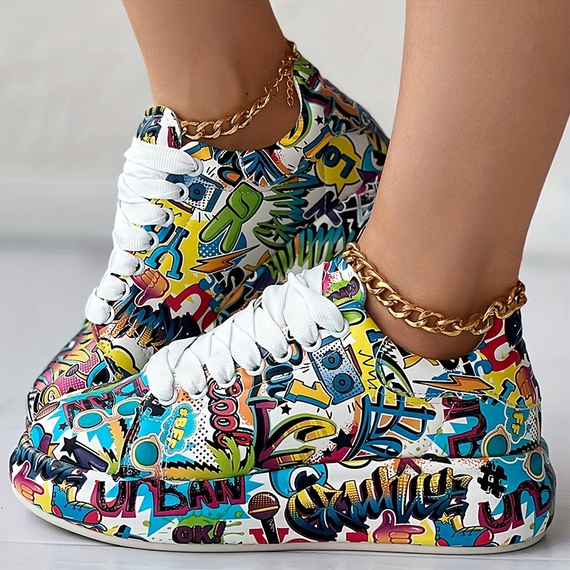 Women'S Fashion Tennis Shoes - Women's Graffiti Print Sneakers Fashion Lace-up