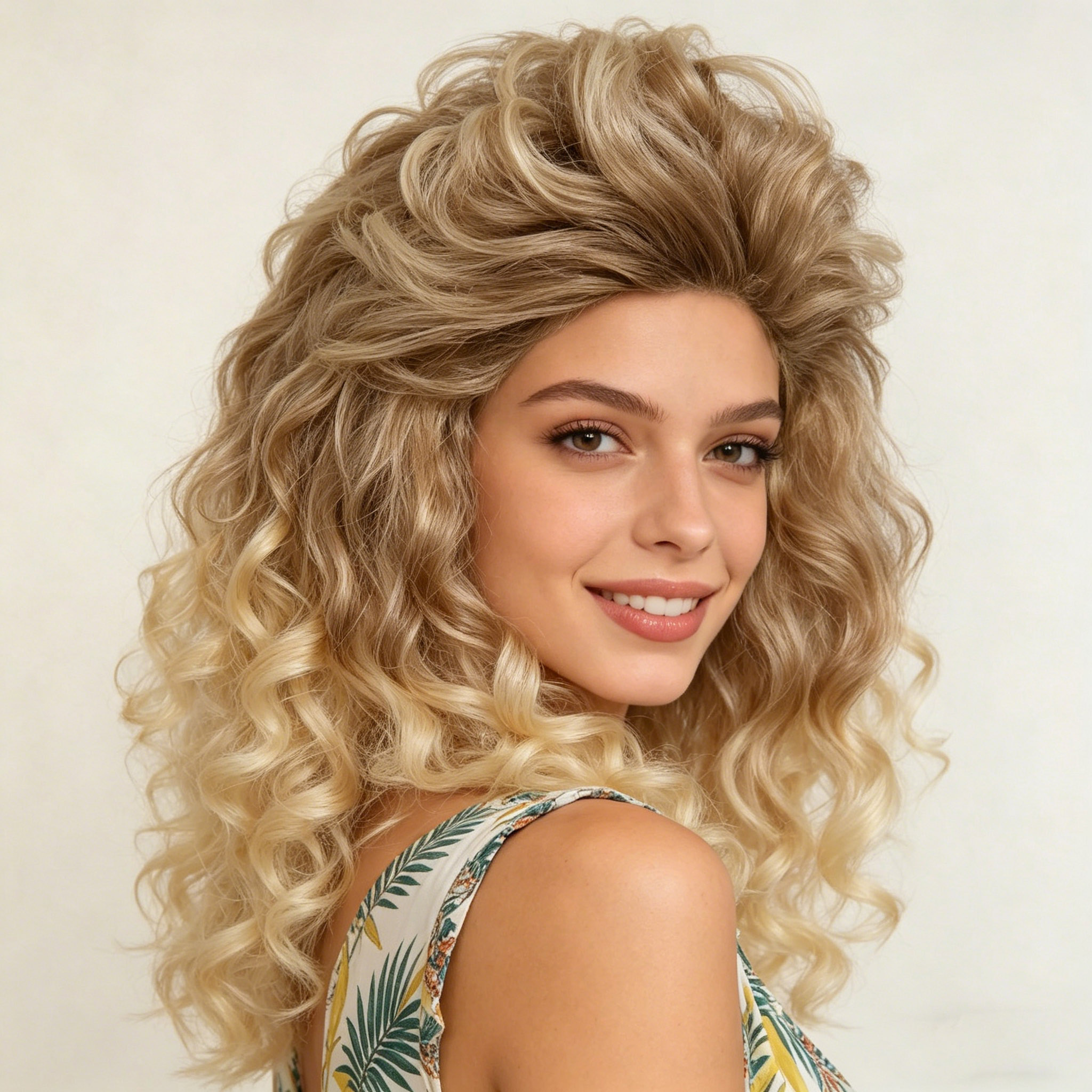 Women'S Fashion Of The 70S - Synthetic Blonde Big Curly Wig for