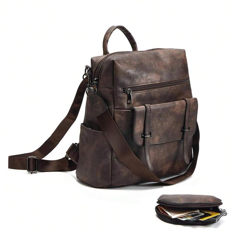 Women'S Fashion Backpack - Women Fashion Vintage Brown PU Leather