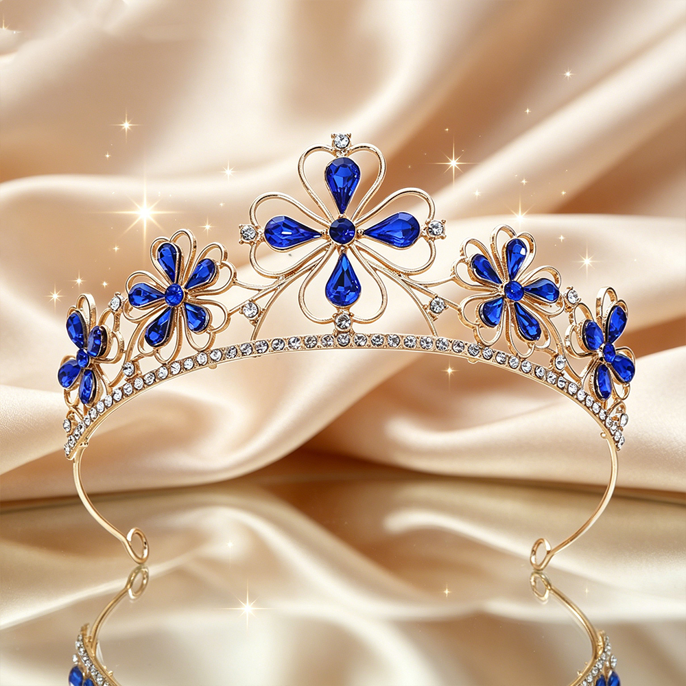 Women Queen Fashion - Baroque Four-Leaf Flower Crystal Bridal Tiara