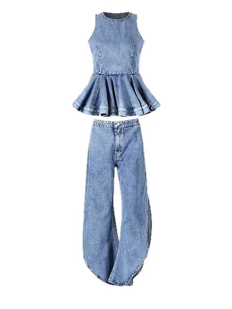 Ruffles Tank Blue Top Wide Leg - Women'S Fashion Overalls recension och pris