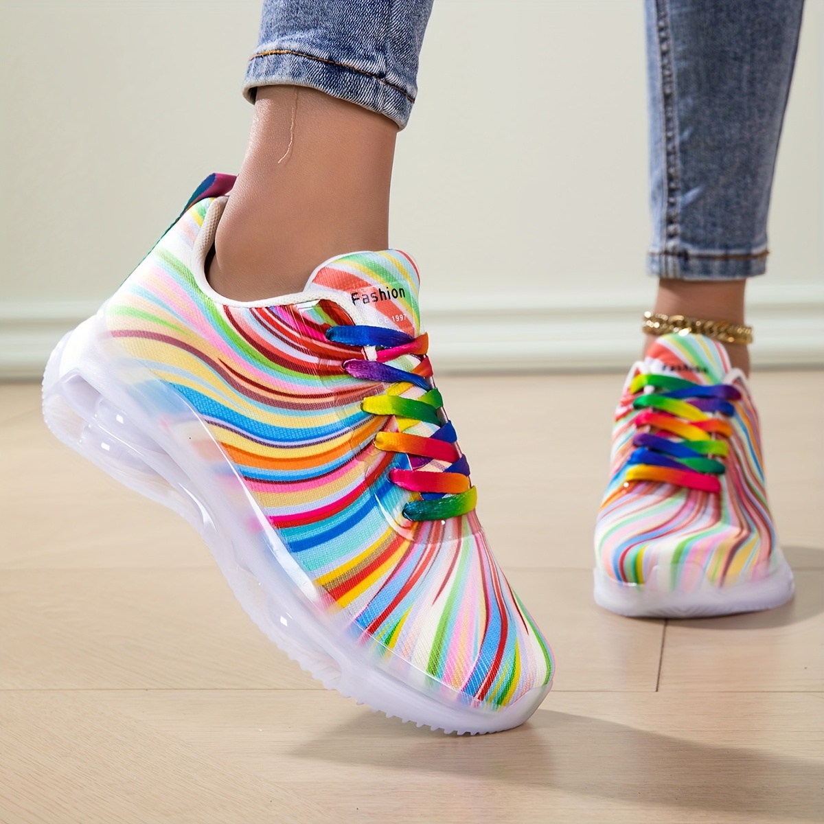Women's Rainbow Stripe Casual  - Women'S Fashion Tennis Shoes recension och pris