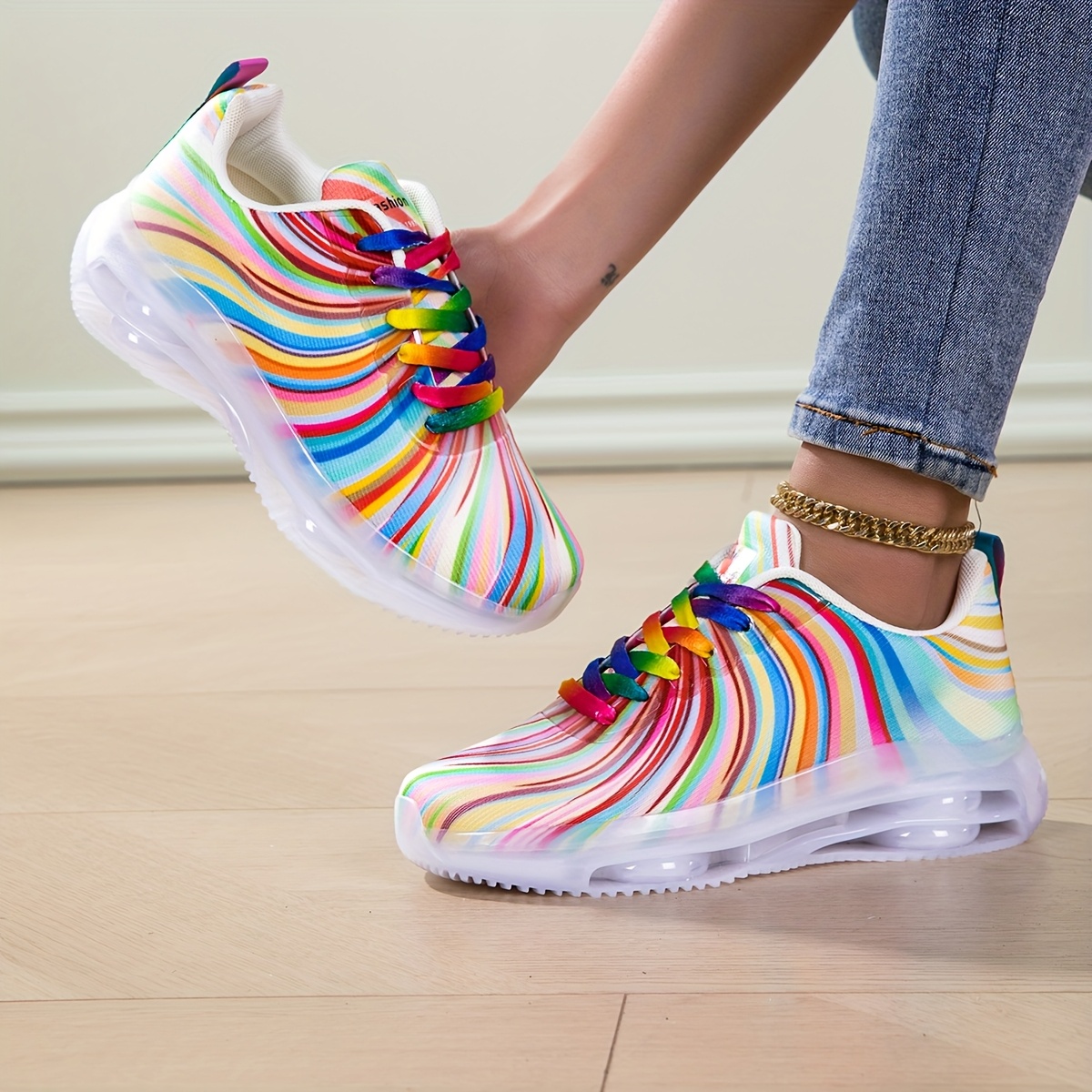 Women's Rainbow Stripe Casual  - Women'S Fashion Tennis Shoes recension och pris