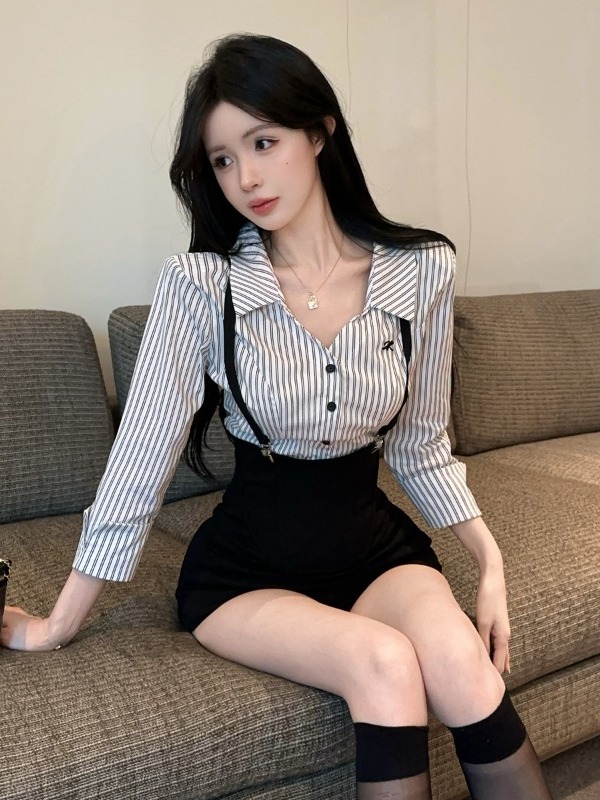 Fashionable Striped Shirt Long - Women'S Fashion Overalls recension och pris