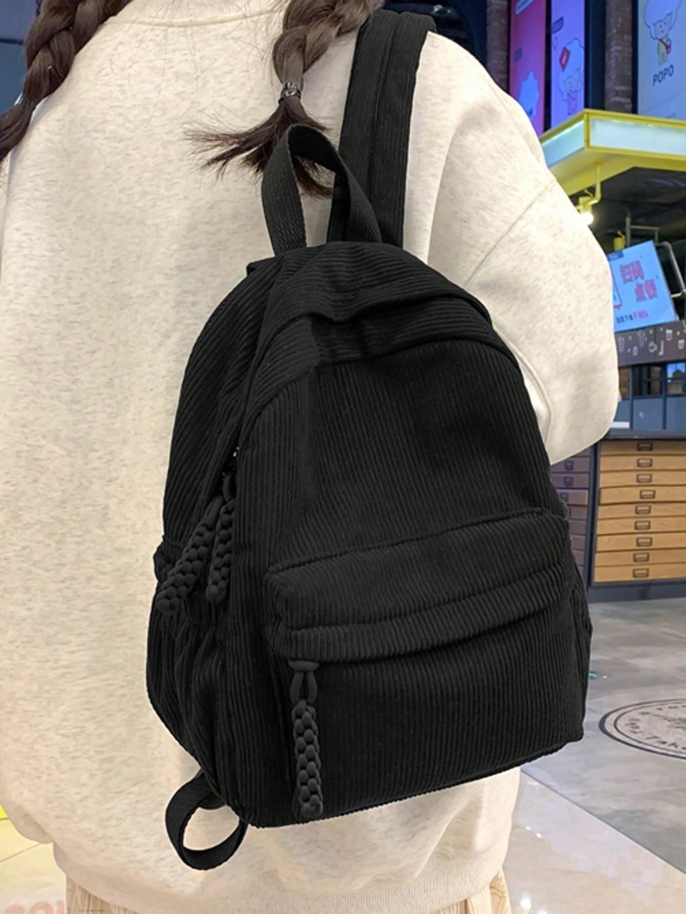 Solid Color Corduroy Fabric Fa - Women'S Fashion Backpack recension och pris