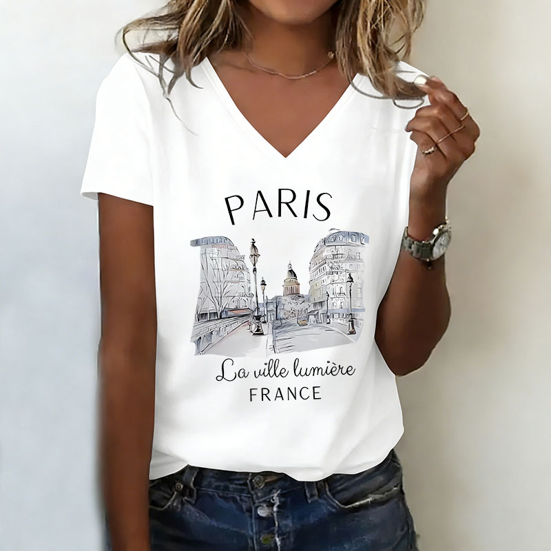 Vintage Paris T-shirt V Neck C - Women'S Fashion Paris recension och pris