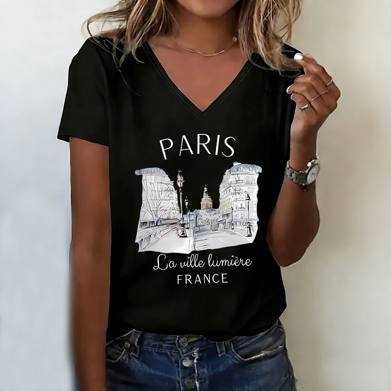 Vintage Paris T-shirt V Neck C - Women'S Fashion Paris recension och pris