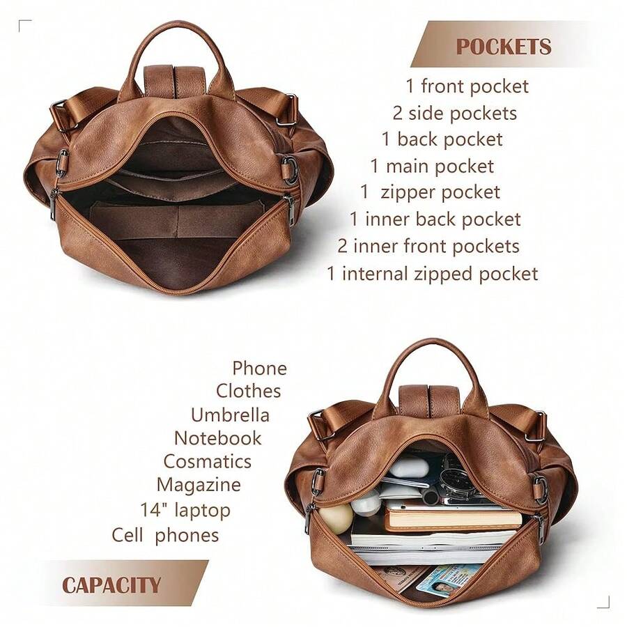 Women Fashion Vintage Brown PU - Women'S Fashion Backpack recension och pris