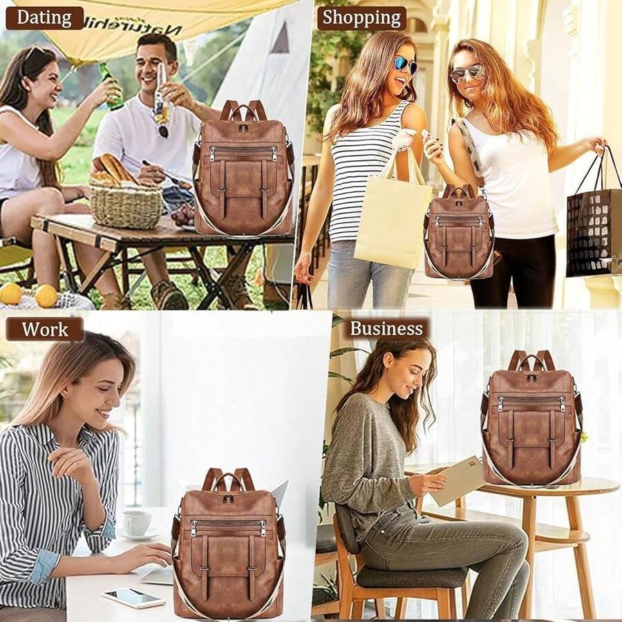 Women Fashion Vintage Brown PU - Women'S Fashion Backpack recension och pris