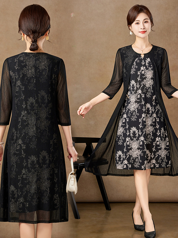Elegant Mid-Sleeve Mesh Dress  - Women Fashion Over 50 recension och pris